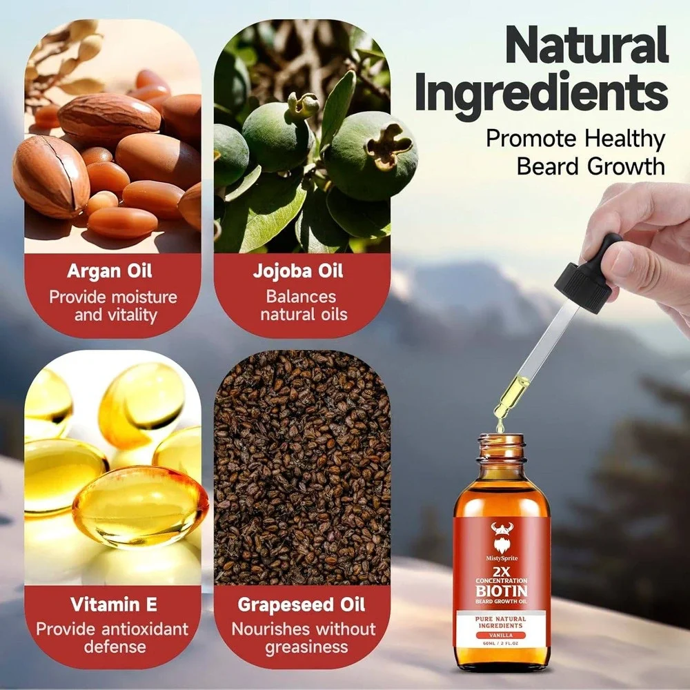 MistySprite 2X Concentration Biotin Beard Growth Oil‎ Vanilla 60ml 2oz New